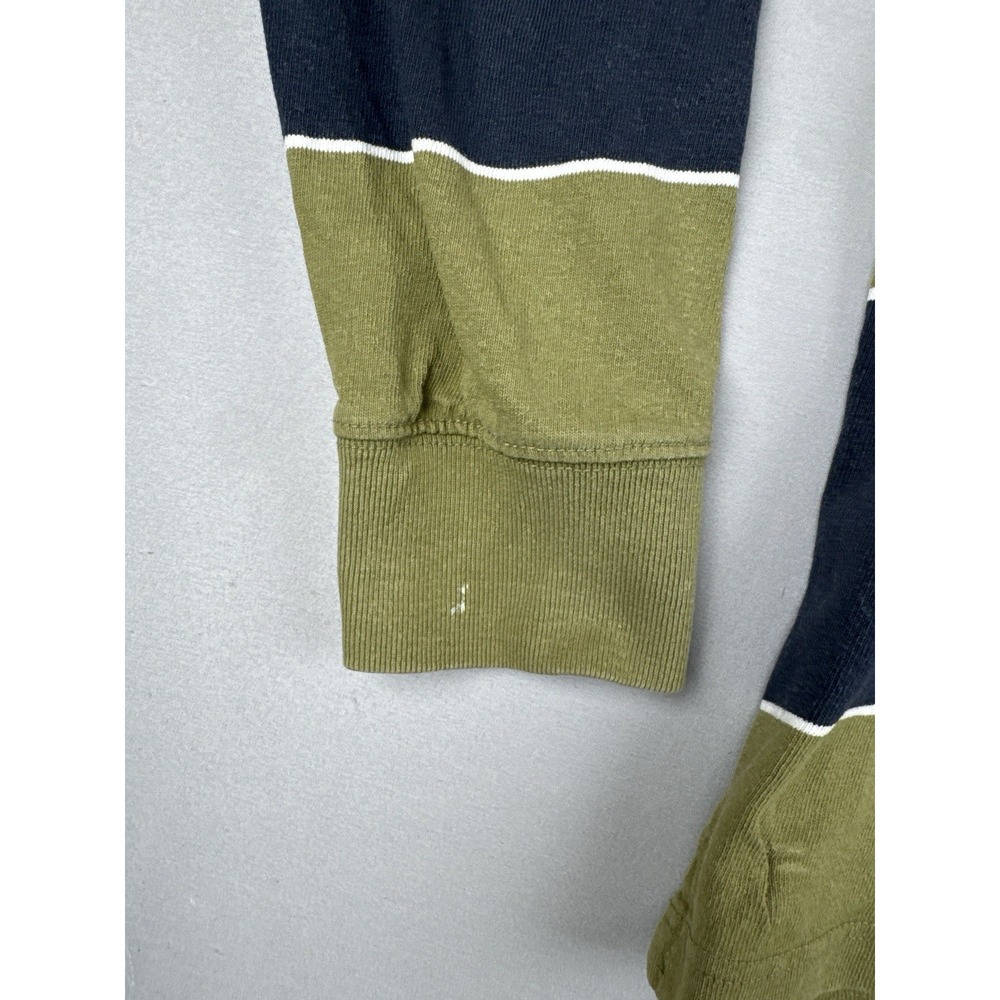 Lands' End Rugby Shirt Mens Large Green Blue Striped Long Sleeve Cotton - Picture 5 of 16